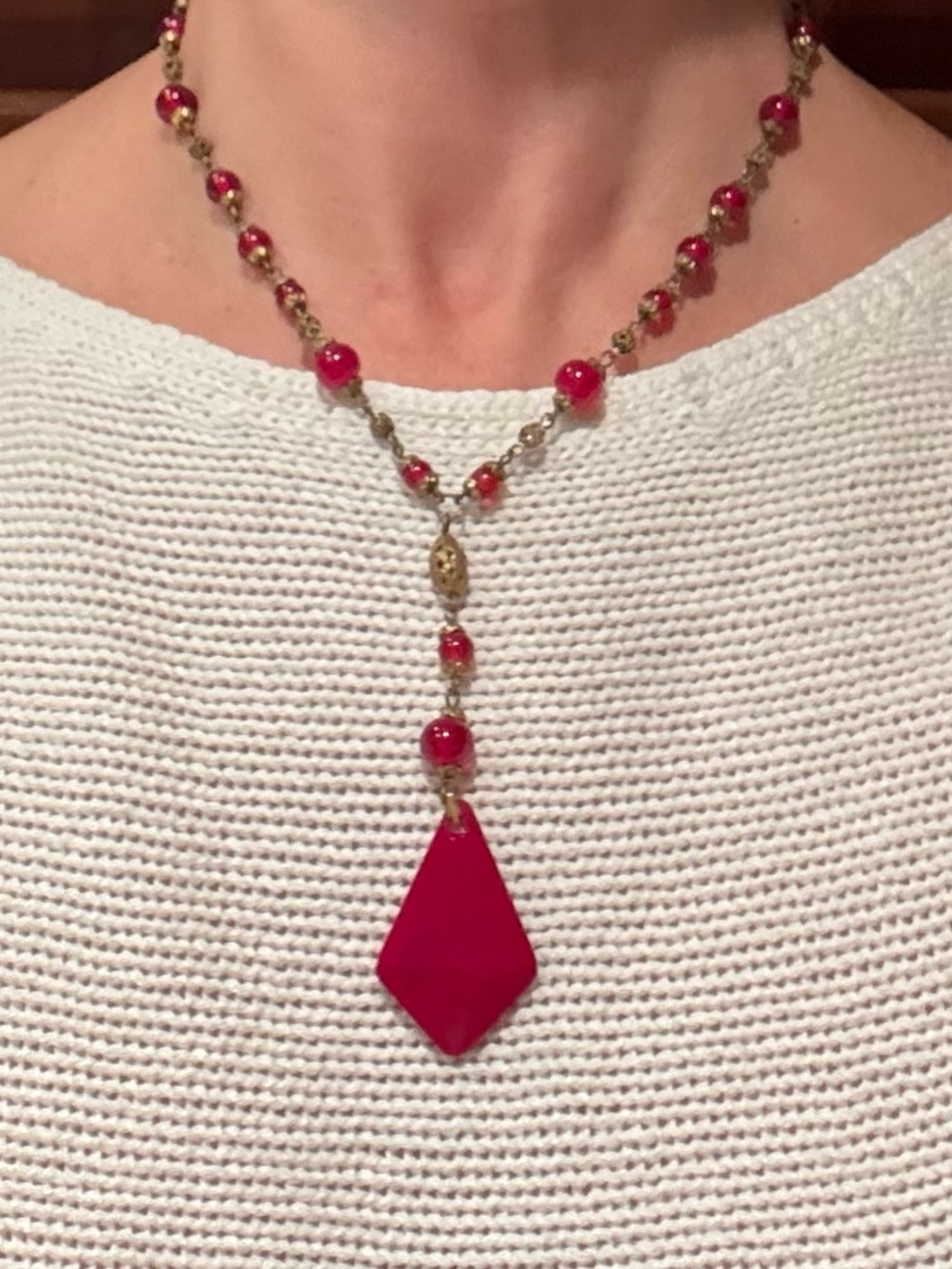 Antique Vintage Red Czech Glass Art Nouveau Necklace